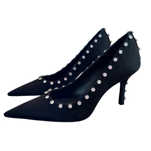 ALEXANDER WANG Delphine 85  Crystal Stud Pumps 80's Formal  NEW EU 37.5 US 7.5 - Picture 1 of 10